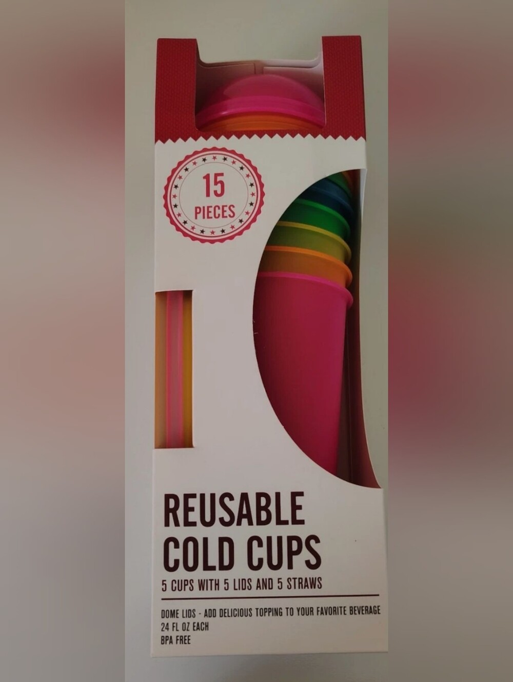 Reusable Cold Cups - Multi-Color Set (15 Pieces) 24 oz.